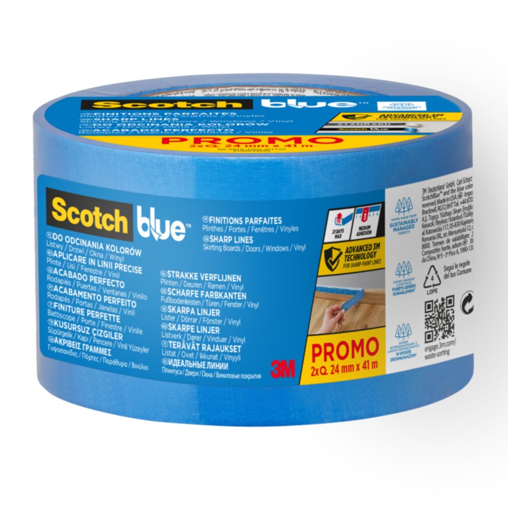 2 Rubans de Masquage Finitions Parfaites ScotchBlue™ Bleu 24mmx41m - SCOTCH