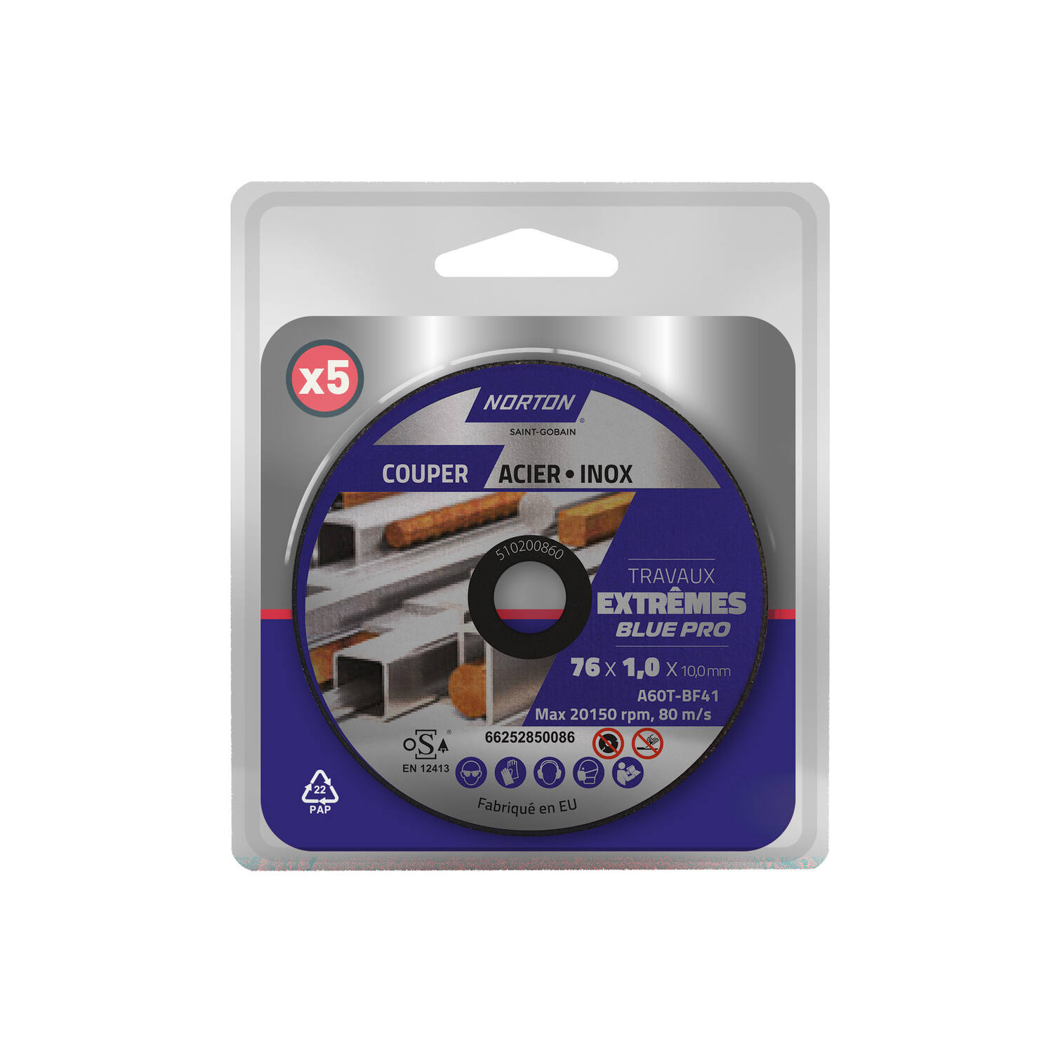 Disque métal/inox extrême 76x1mm x5 - NORTON