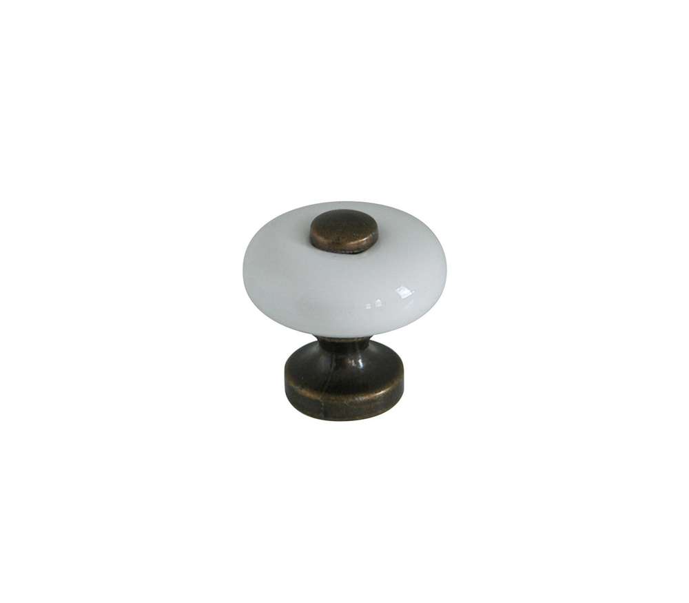 Bouton meuble Classique Vieux Fer Céramique Blanc ø31mm - B BEAUTY