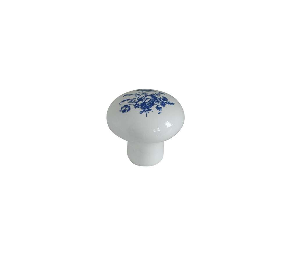 Bouton meuble Classique Céramique Blanc Bleu ø35mm h32mm - B BEAUTY