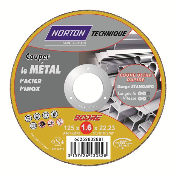 Disques de tronçonnage ultra fin Métal/Inox 125x1,6x22,2mm - NORTON
