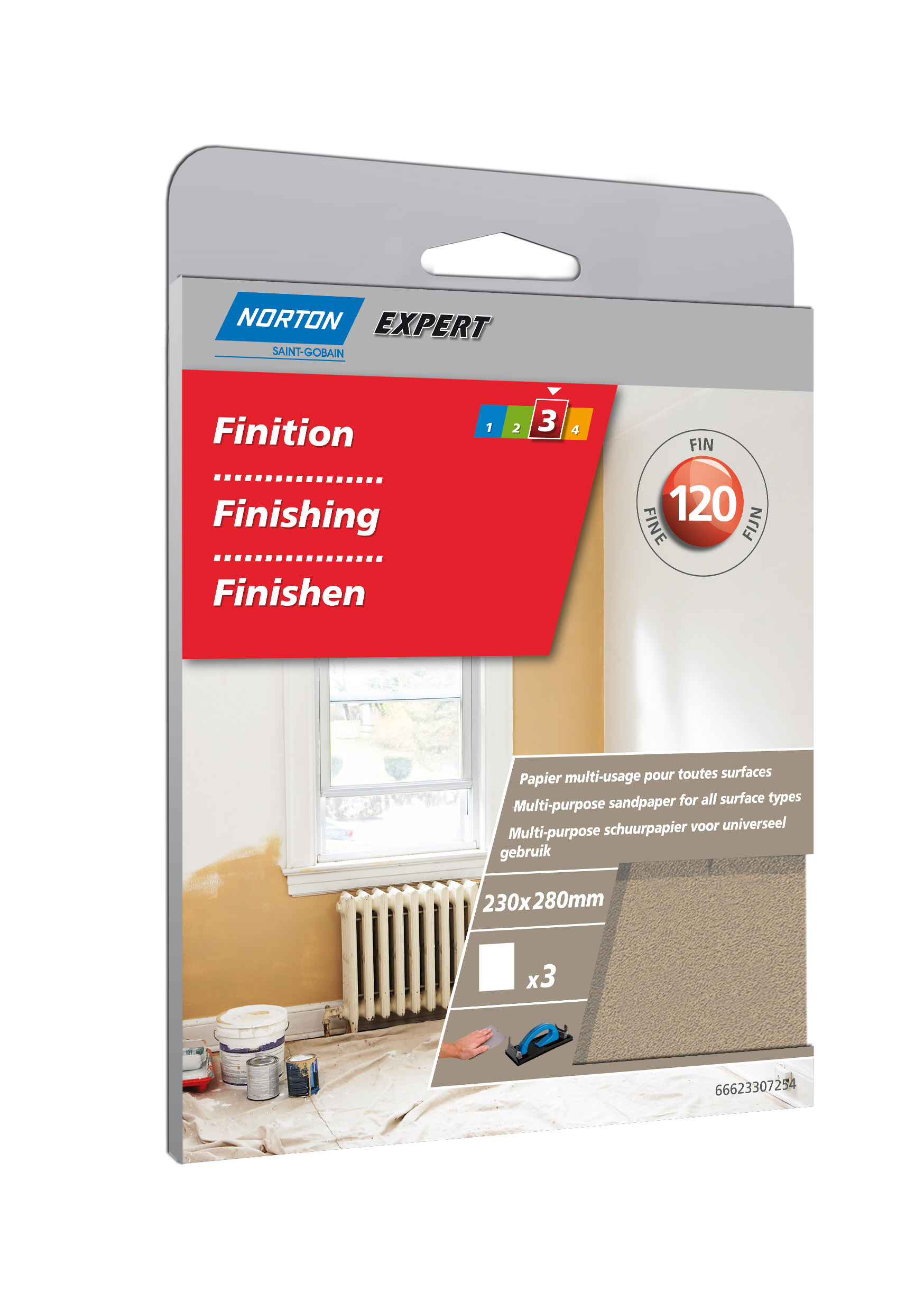 Feuilles finition main multisurface 230x280mm grains 120 - NORTON