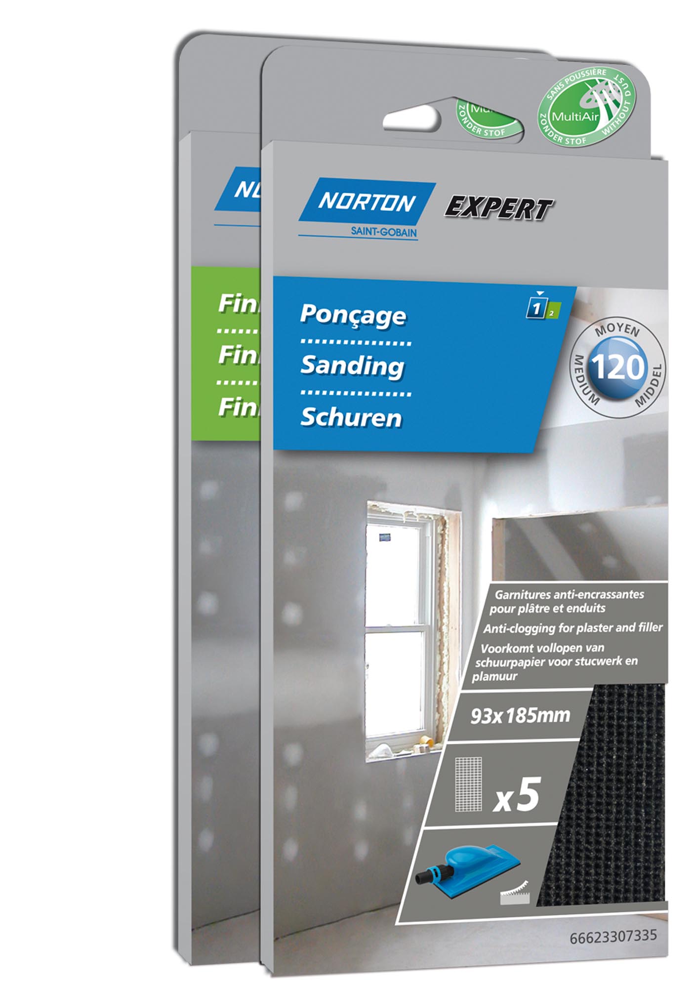 Kit ponçage sans poussière bois plâtre 93x185mm Grain 120 - NORTON