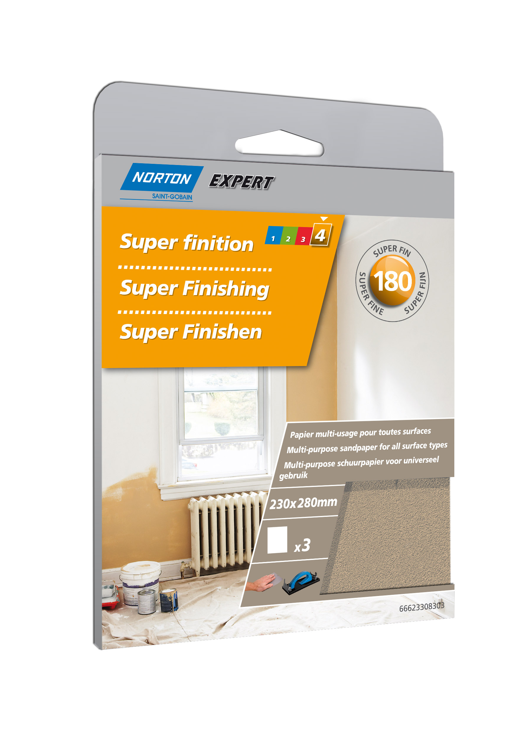 Feuilles finition main multisurface 230x280mm grains 180 - NORTON