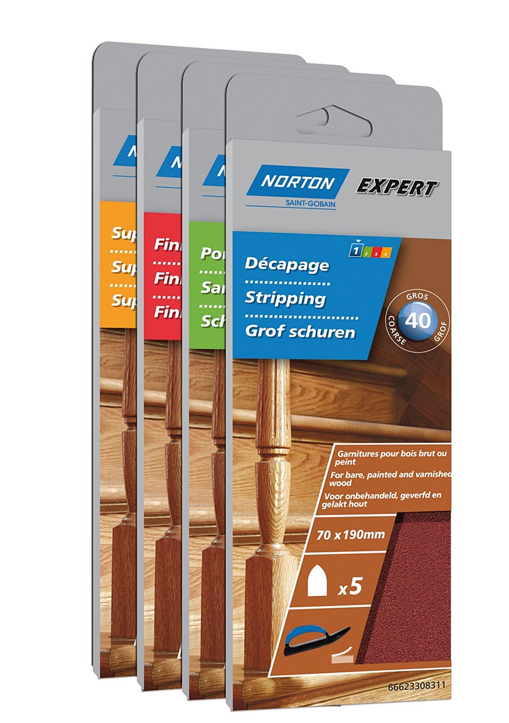 Garnitures pour finition bois sur cale 70x190mm Grain 120 - NORTON