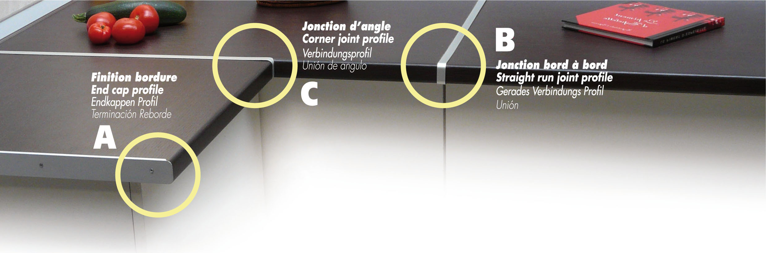 Profil jonction d'angle rayon 6/8mm alu 38mm - NORDLINGER