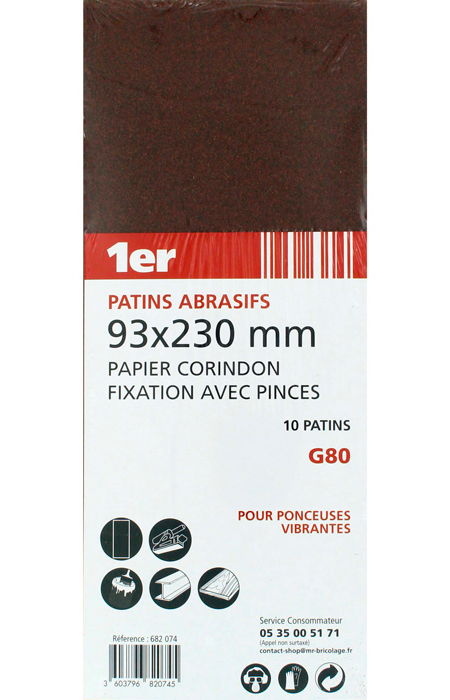 10 Patins Abrasifs Corindon GR80  93x230mm  - 1ER