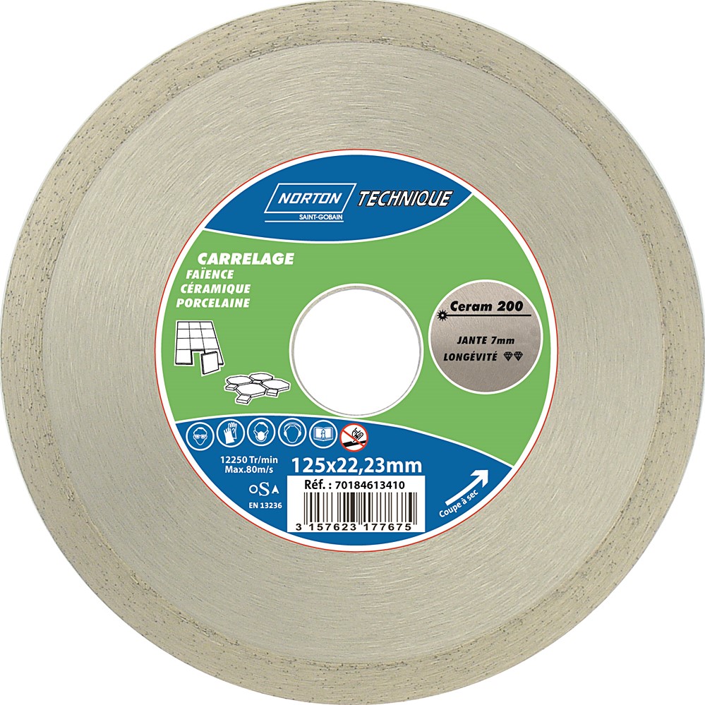 Disque Ceram 200 Découpe carrelage Ø125x22,23mm - NORTON