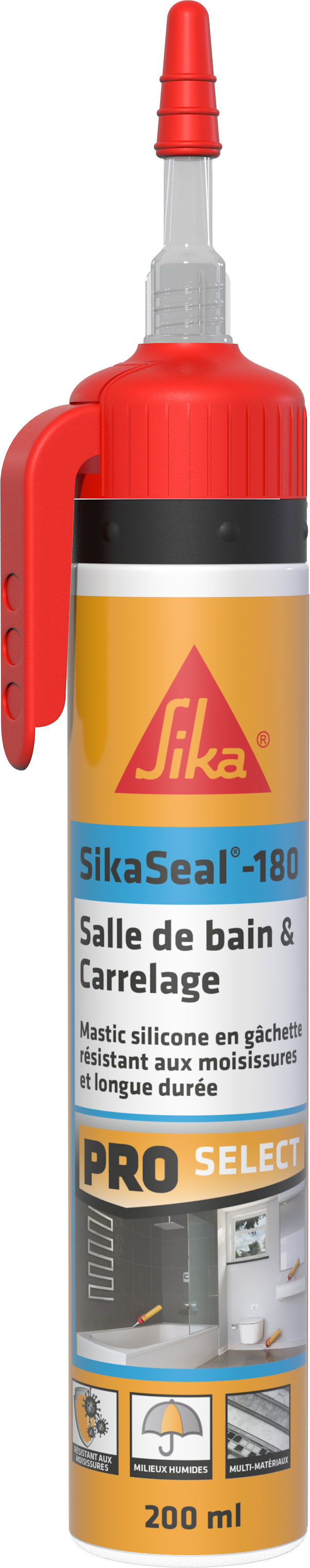 Mastic silicone Salle de bain et Carrelage SikaSeal-180 Transparent 200ml - SIKA