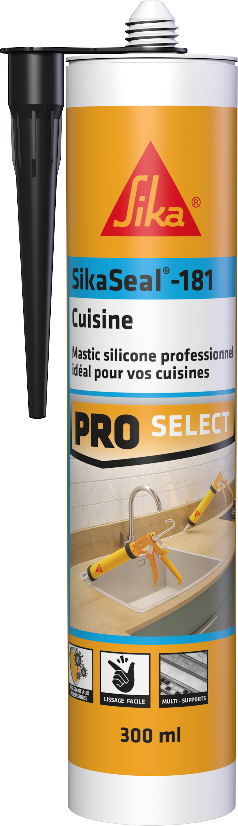 Mastic silicone Cuisine SikaSeal-181 Noir 300ml - SIKA