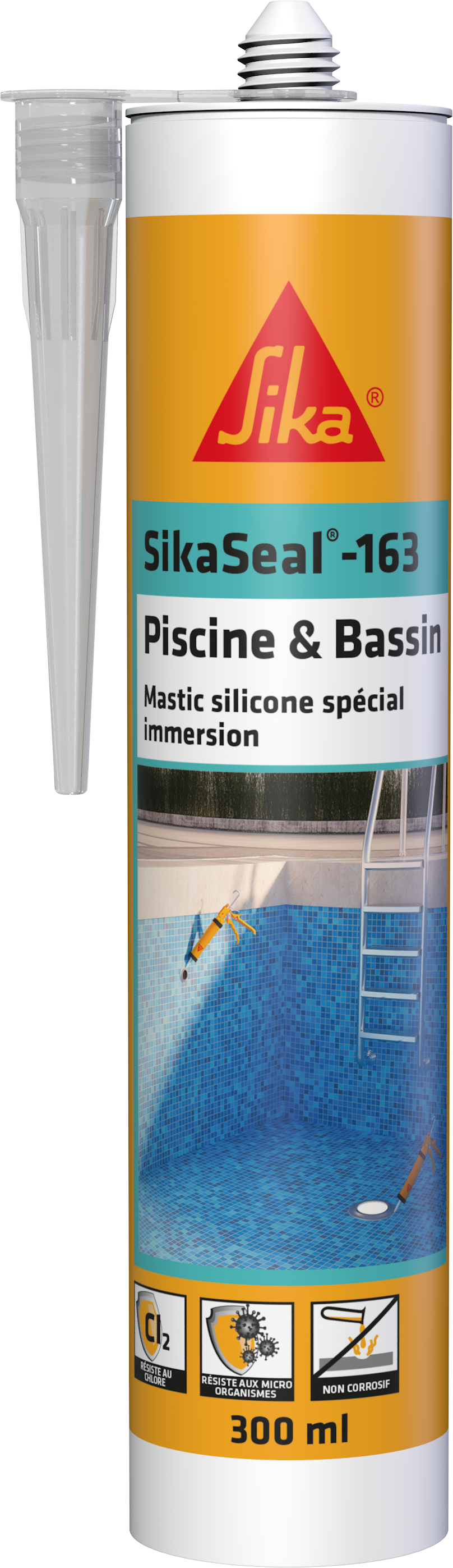 Mastic silicone Sikaseal 163 piscine/bassin transparent 300 mL - SIKA