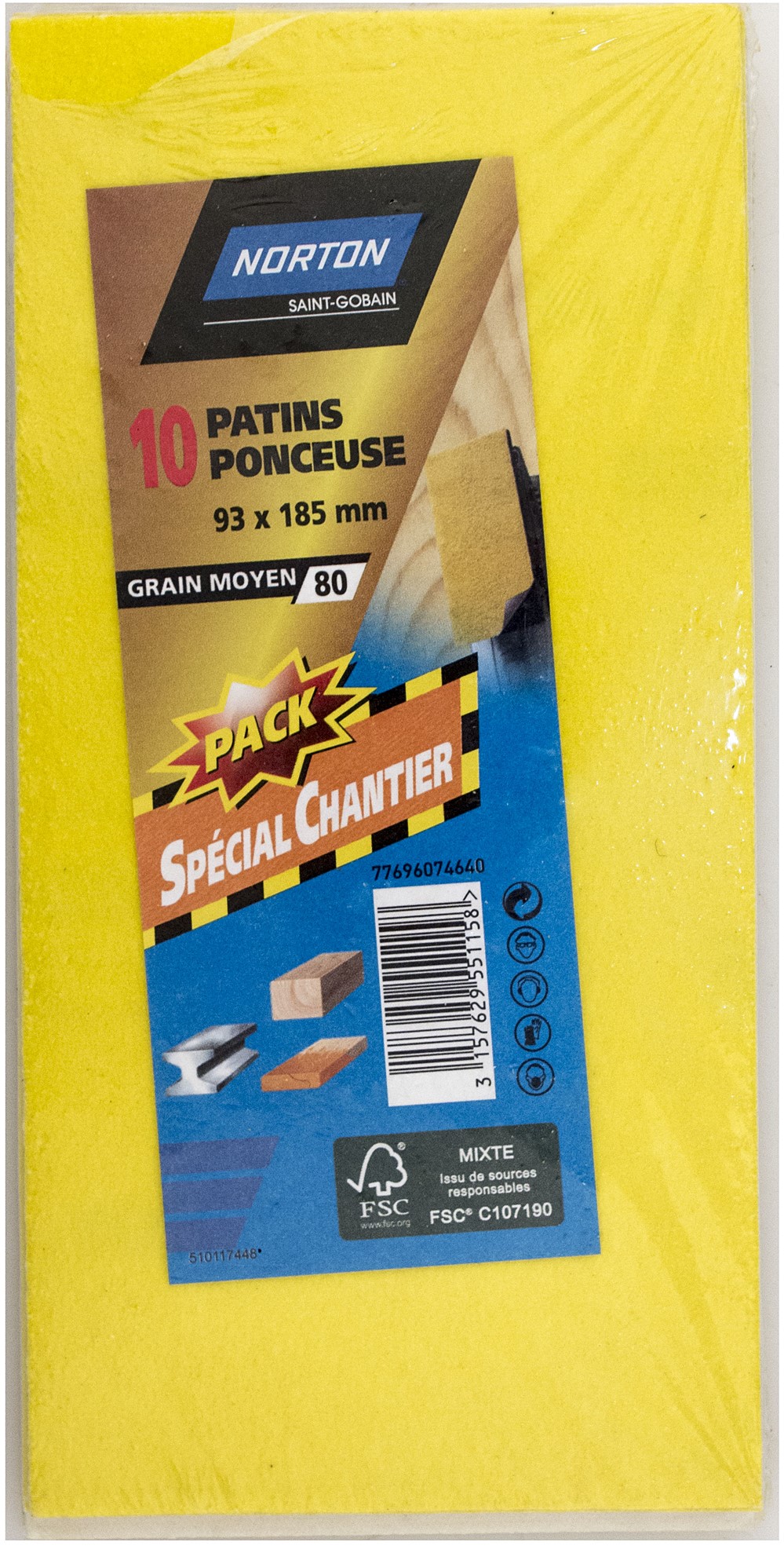 10 patins non perforés pour ponceuse 93x190mm Grain 80 - NORTON
