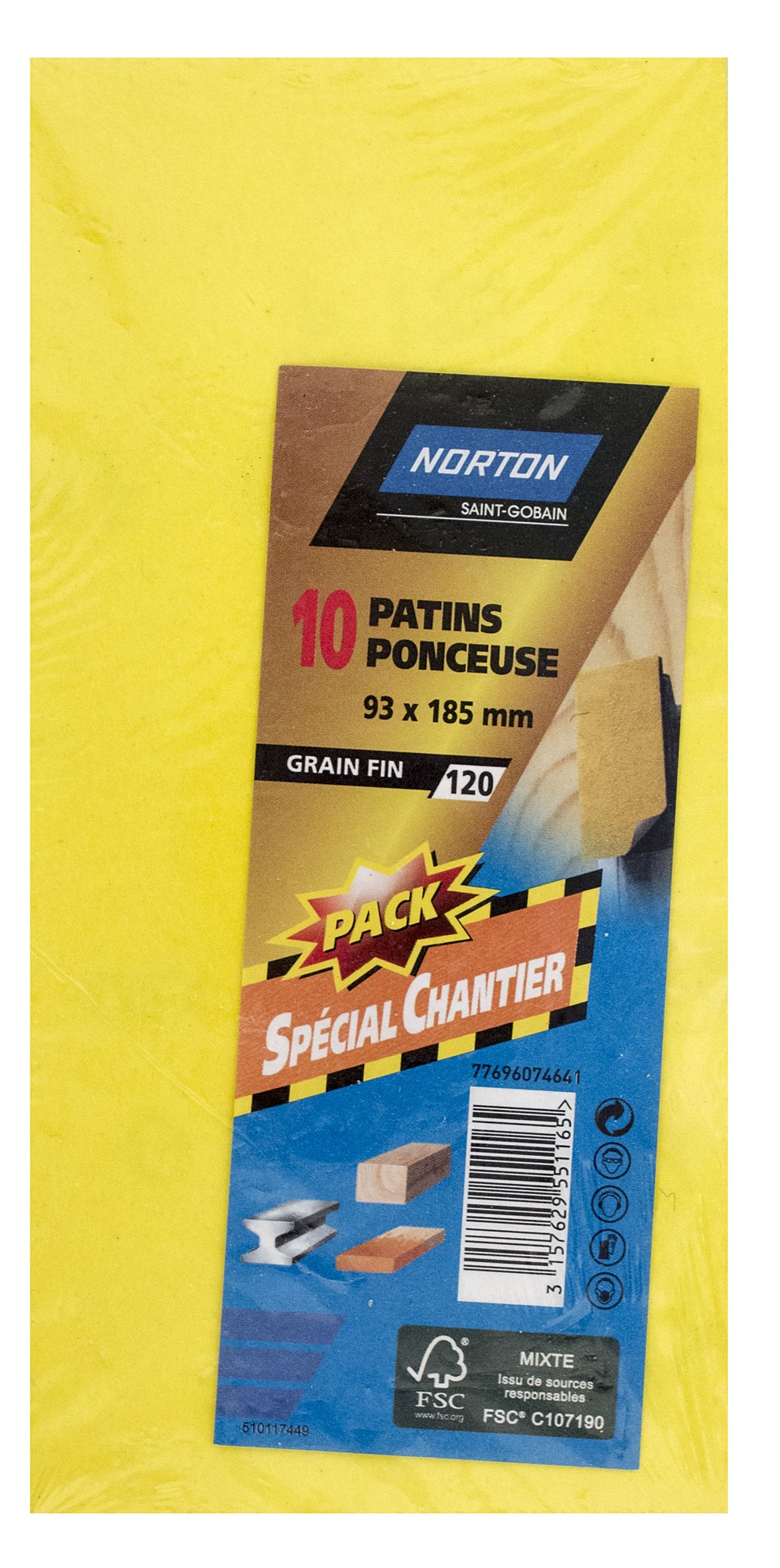 10 patins non perforés pour ponceuse 93x190mm Grain 120 - NORTON