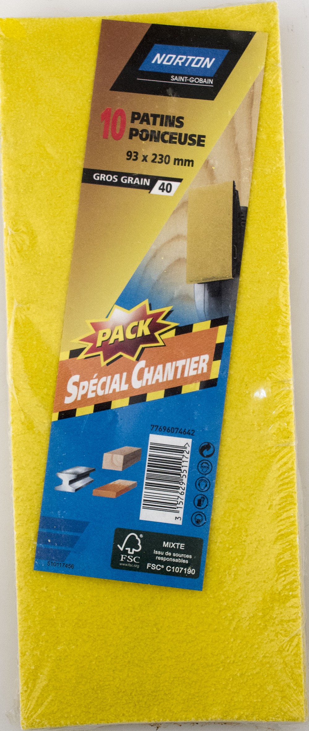 10 patins non perforés pour ponceuse - 93x230mm Grain 40 - NORTON