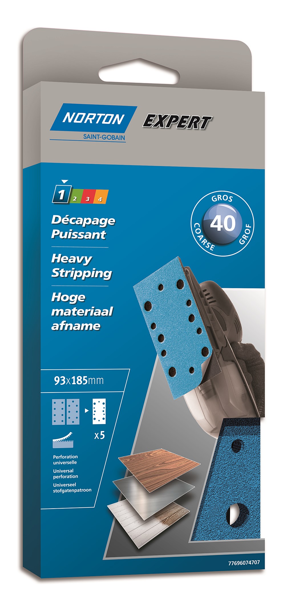 5 Patins abrasifs ponceuse vibrante 93x190mm Grain 40 - NORTON