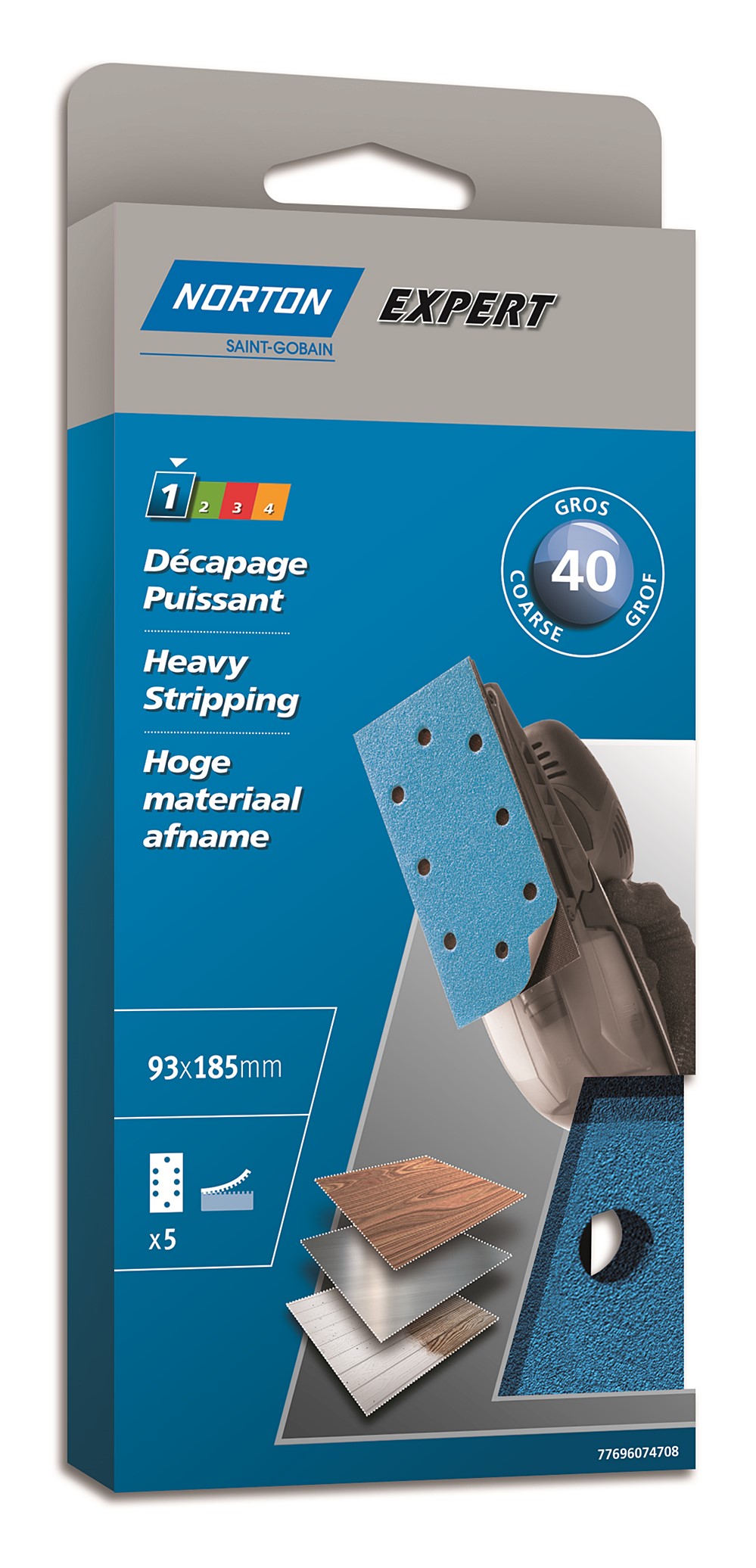 5 Patins auto-agrippant ponceuse vibrante 93x185mm Grain 40 - NORTON