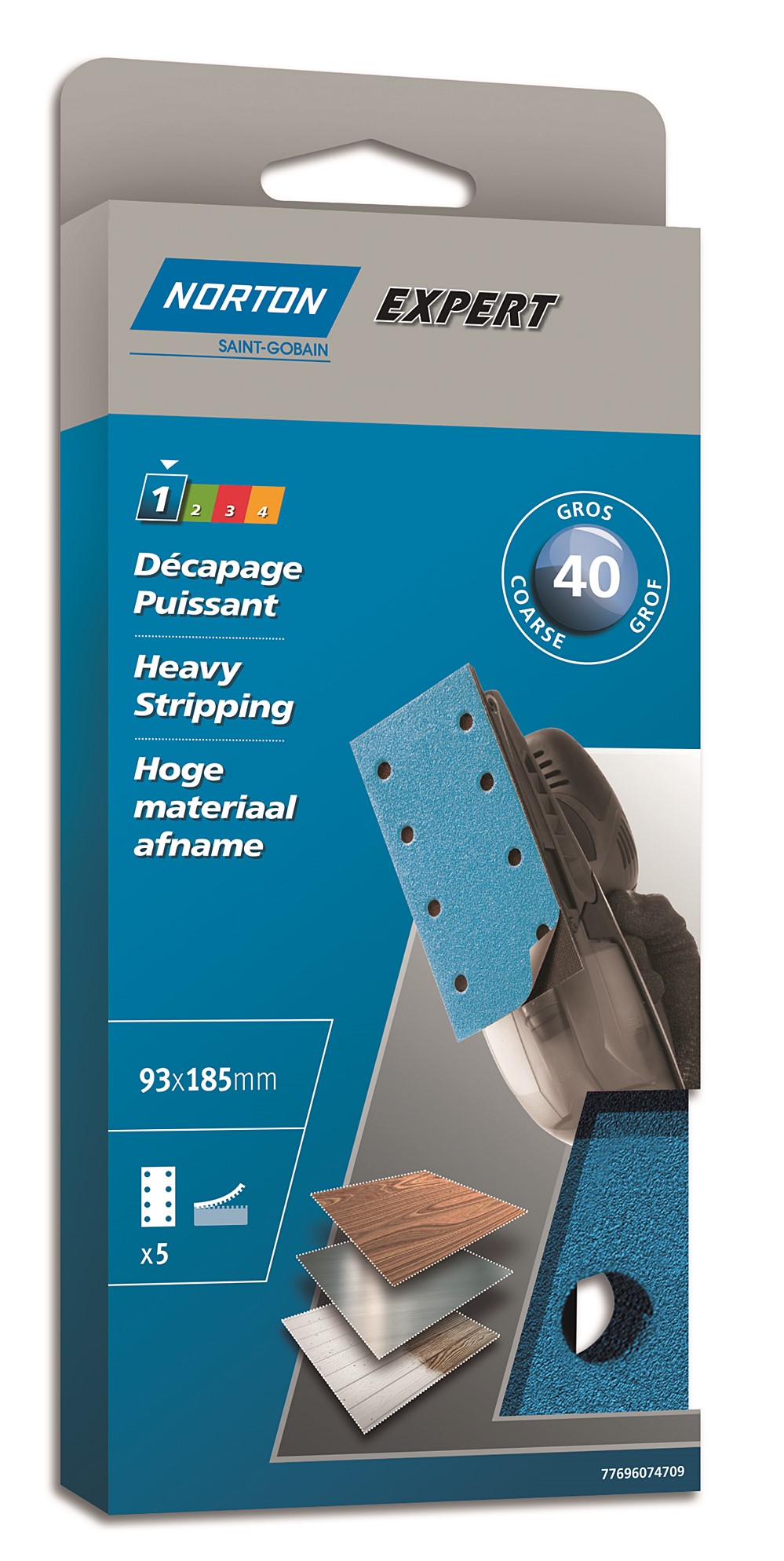 5 Patins auto-agrippant ponceuse vibrante 93x185mm grain 40 - NORTON