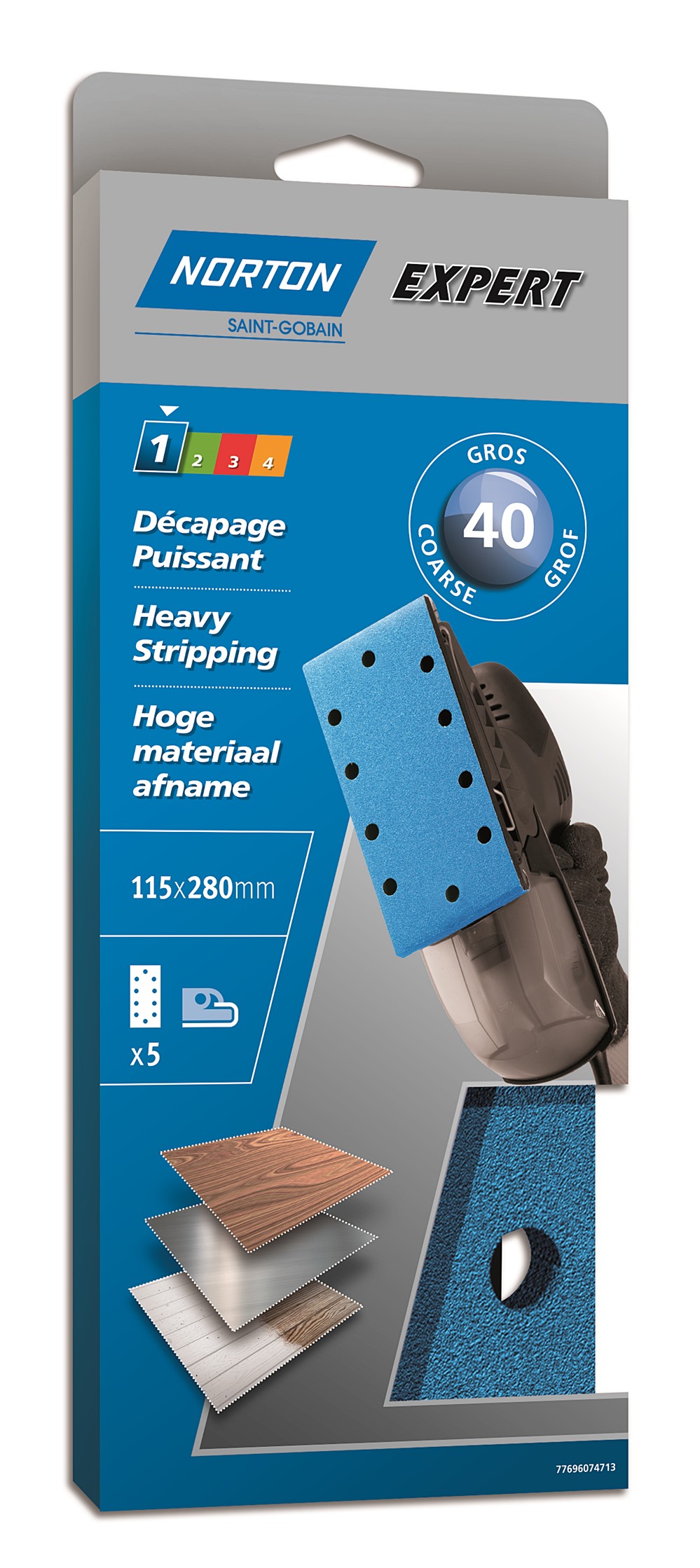 Patins ponceuse vibrante pinces Ovales 93x230mm Grain 40 - NORTON