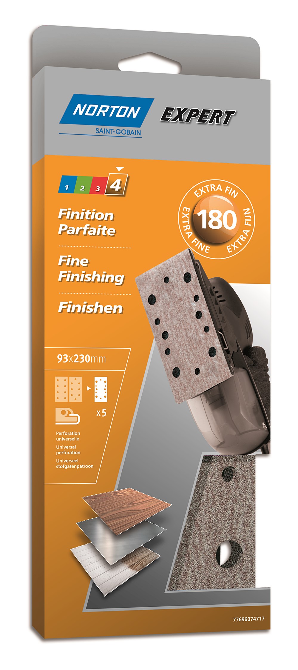 Patins ponçeuse vibrante pinces multitrou 93x230mm Grain 180 - NORTON