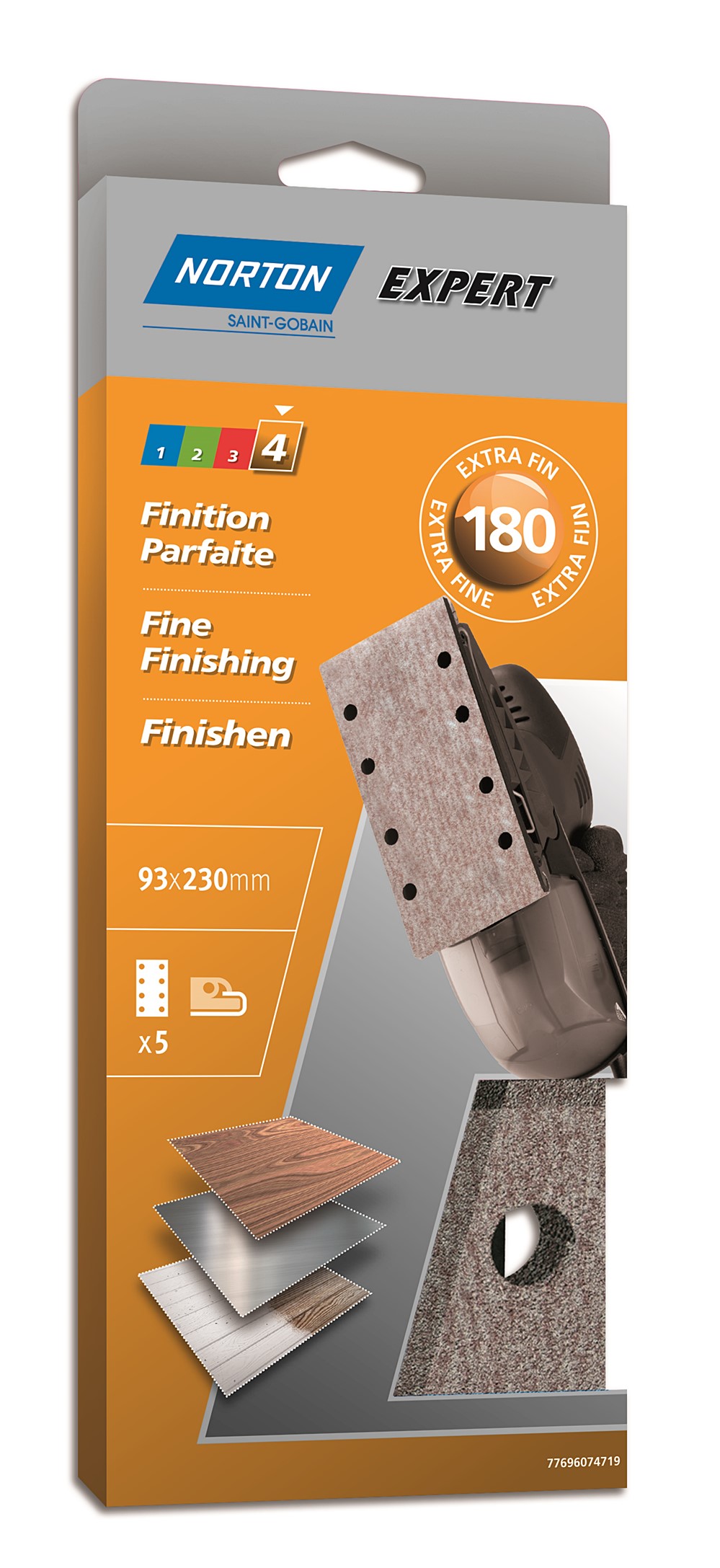 Patins ponceuse vibrante pinces parallèles 93x230mm Grain 180 - NORTON