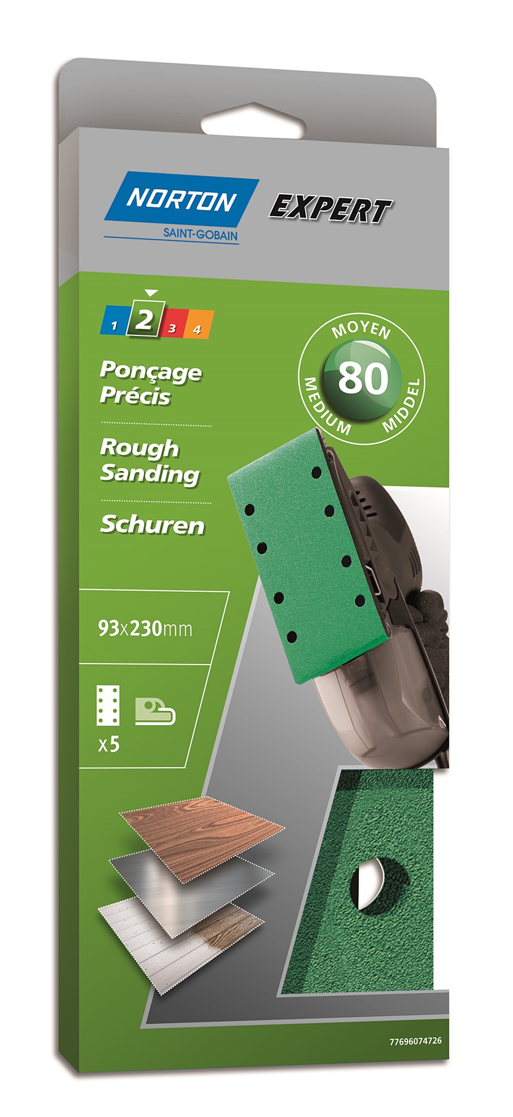 Patins ponçeuse vibrante pinces Paralléles 93x230mm Grain 80 - NORTON