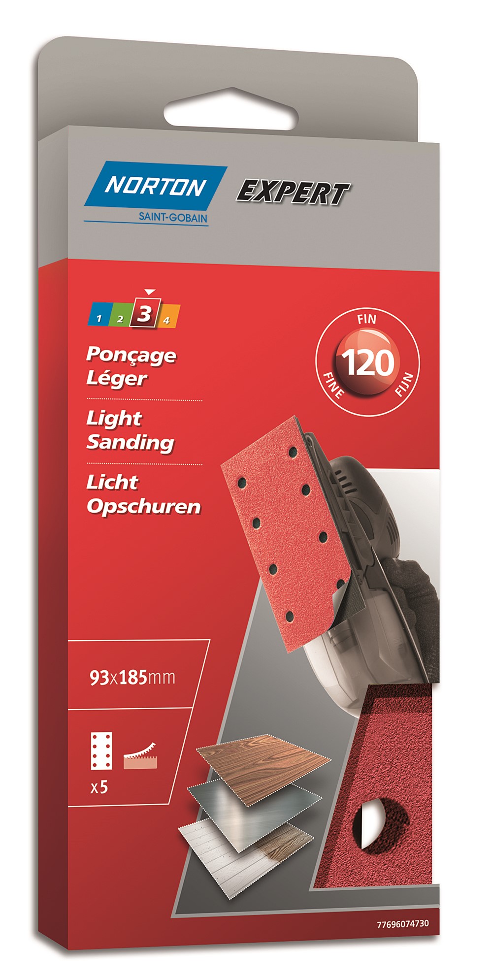 5 patins auto-agrippants ponceuse vibrante 93x185mm Grain 120 - NORTON