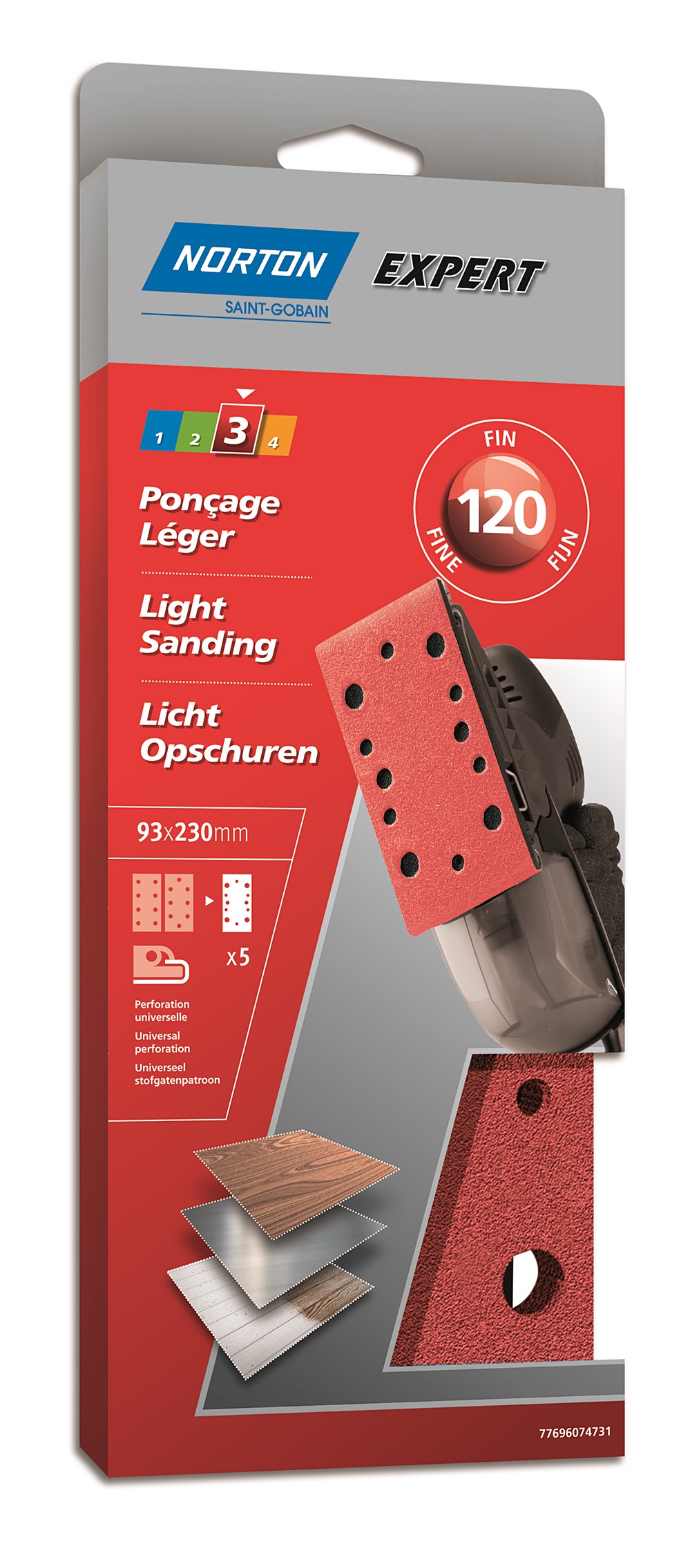 Patins ponçeuse vibrante pinces multitrou 93x230mm Grain 120 - NORTON