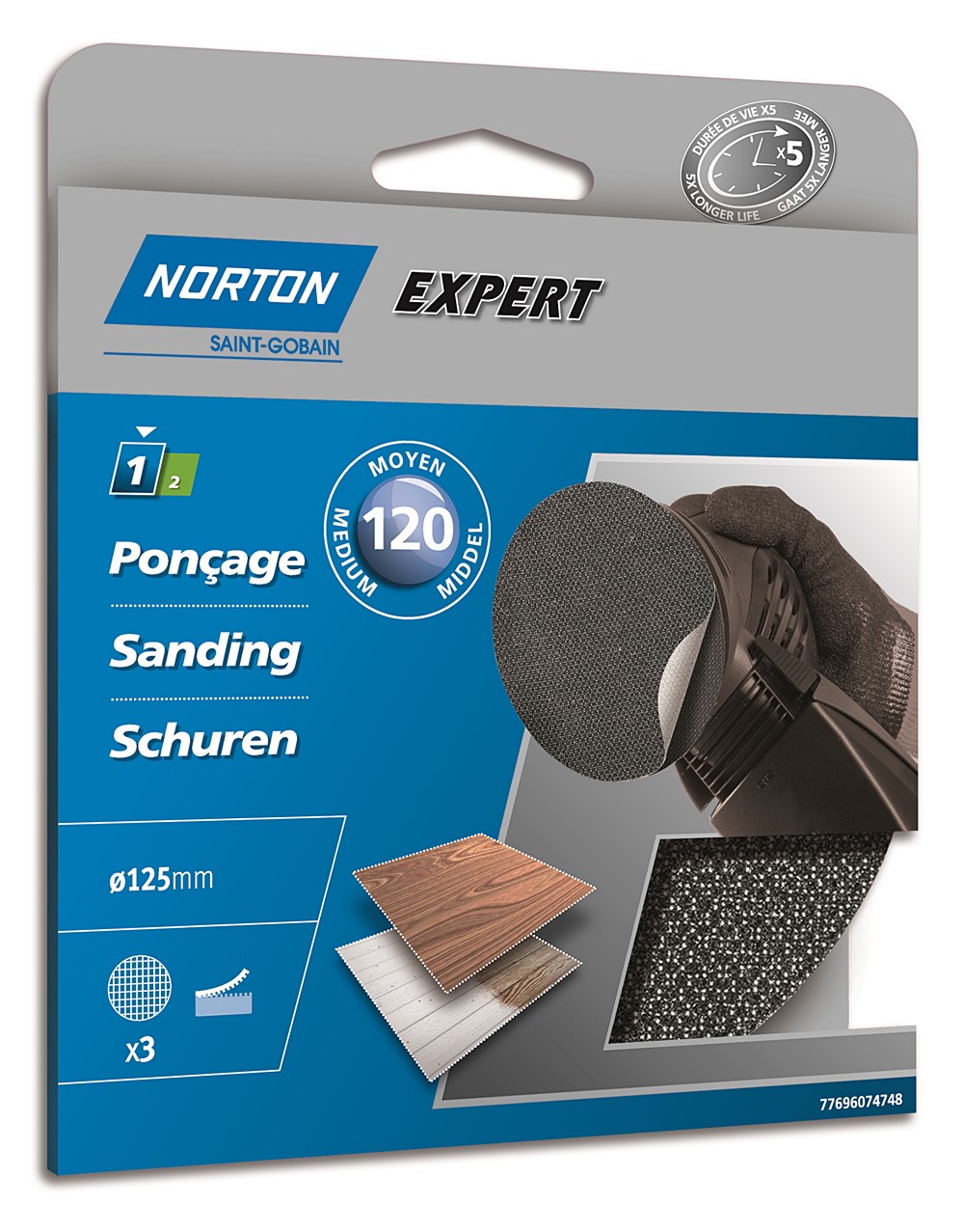 Disques auto-agrippants pour plâtre Ø125mm Grain 120 - NORTON
