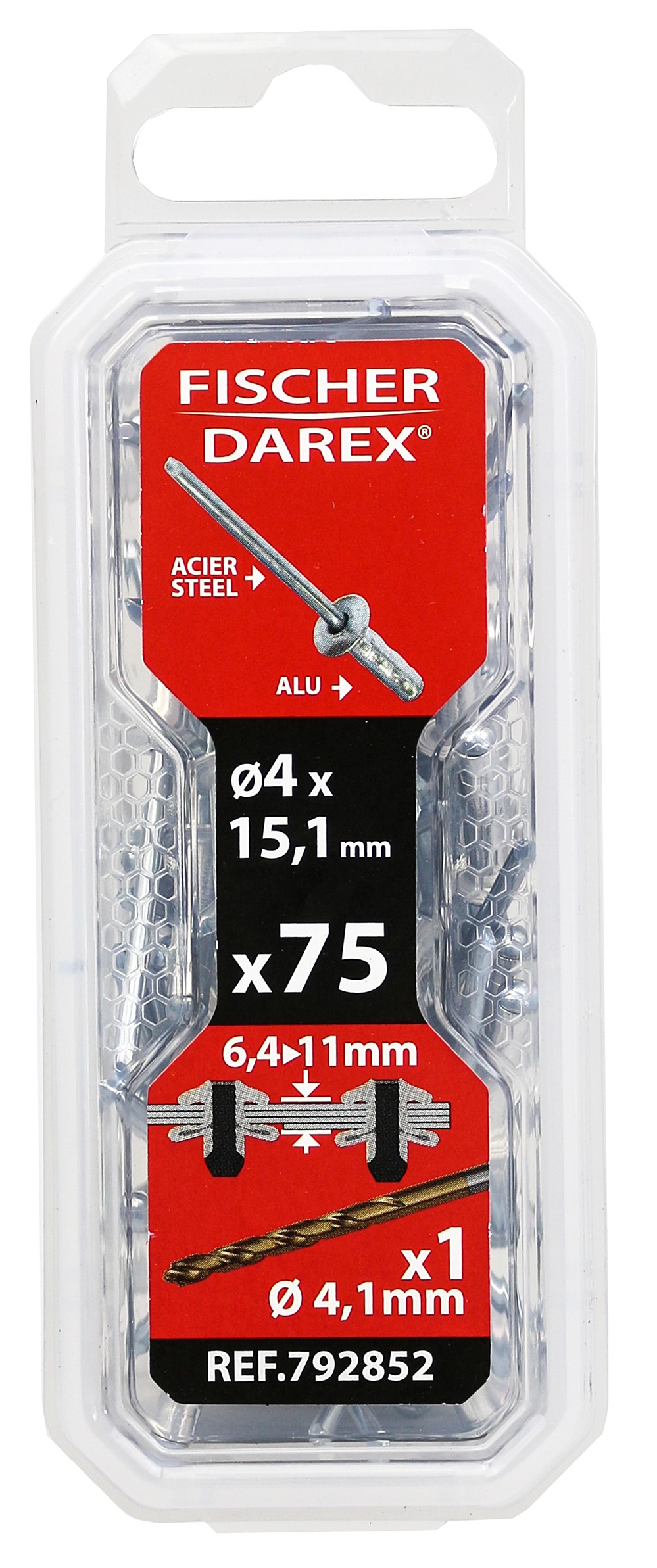 rivets aveugle 4x15.9 x75 pcs alu acier tête plate - FISCHER DAREX