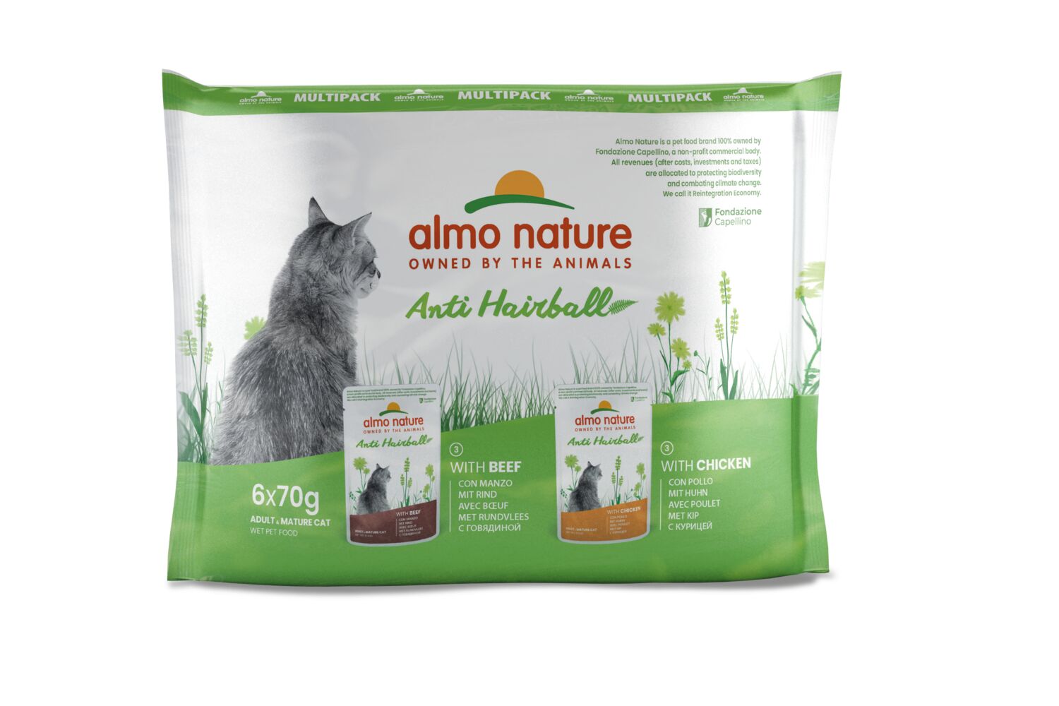 Alimentation pour chat Holistic Fonctionnel Anti-Hairball Bœuf/Poulet 6x70gr - ALMO NATURE