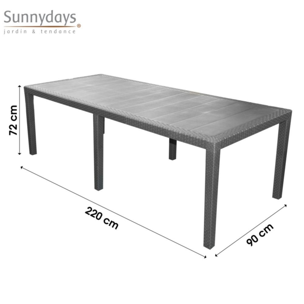 Table de jardin Queen effet rotin gris anthracite 220 x 90 x h72 cm
