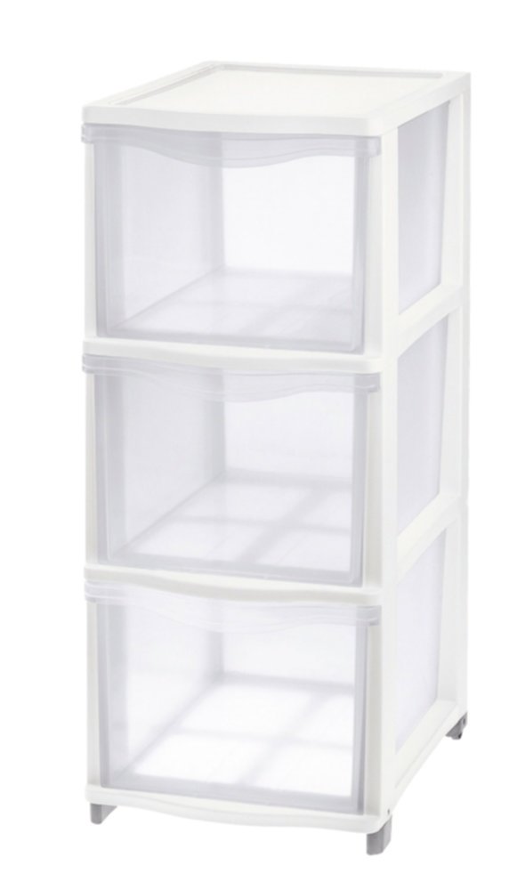 Tour de rangement 3 tiroirs blanc/transparent 36x26x65cm - TONTARELLI