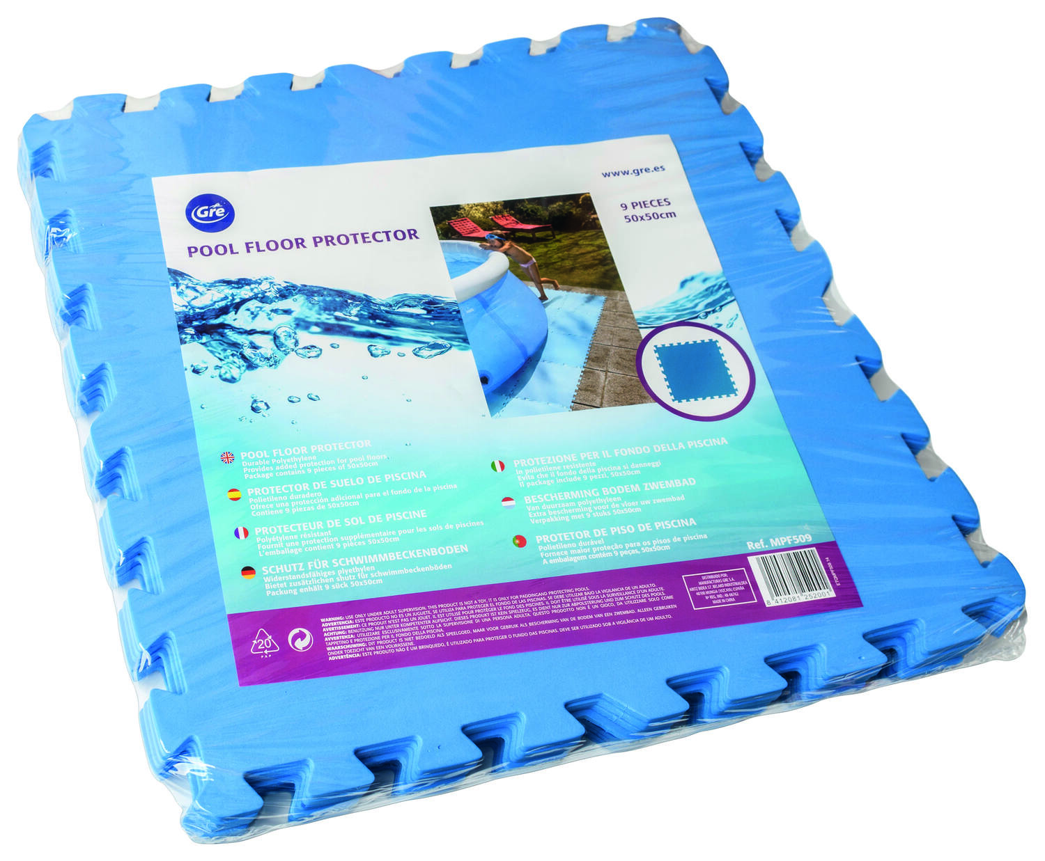 9 Dalles de protection de sol piscine 50x50cm - GRE