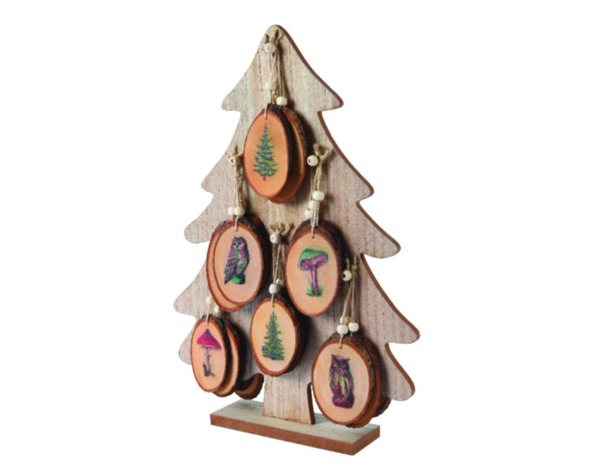 Suspension de Noël rondelle bois 8cm - DECORIS