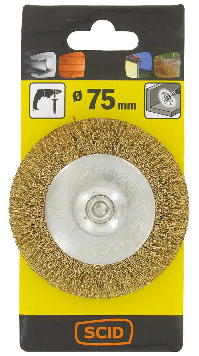 Brosse circulaire fils acier laitonné ondulés Ø 75 mm - SCID