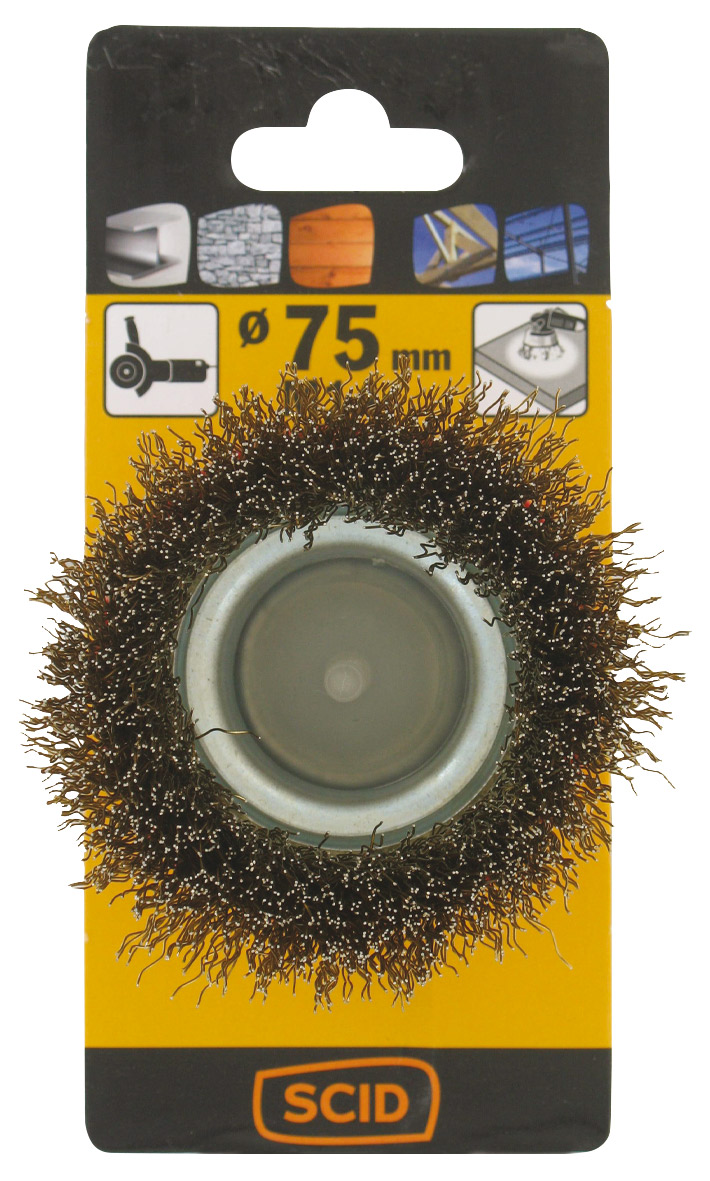 Brosse coupe fils acier laitonné ondulés Ø75mm - SCID
