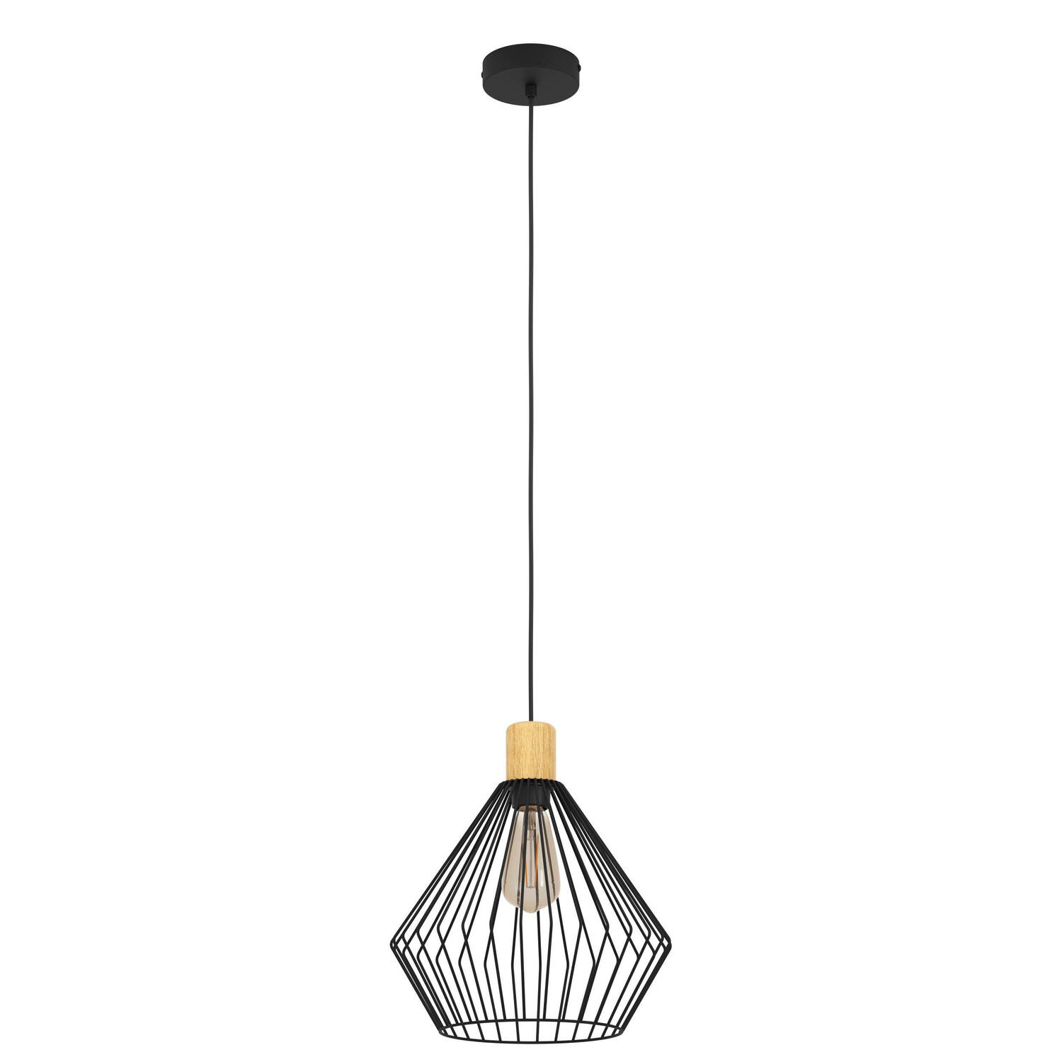 Suspension Palmorla acier/bois 40W E27 noir et bois - EGLO