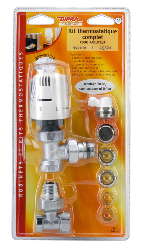 Kit complet pour radiateur thermostatique15/21 équerre - DIPRA