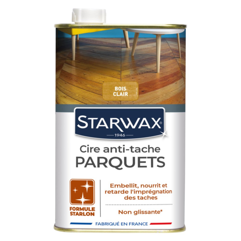 Cire Starlon Anti-Tâche pour Parquets Cirés Bois Clair 1L - STARWAX