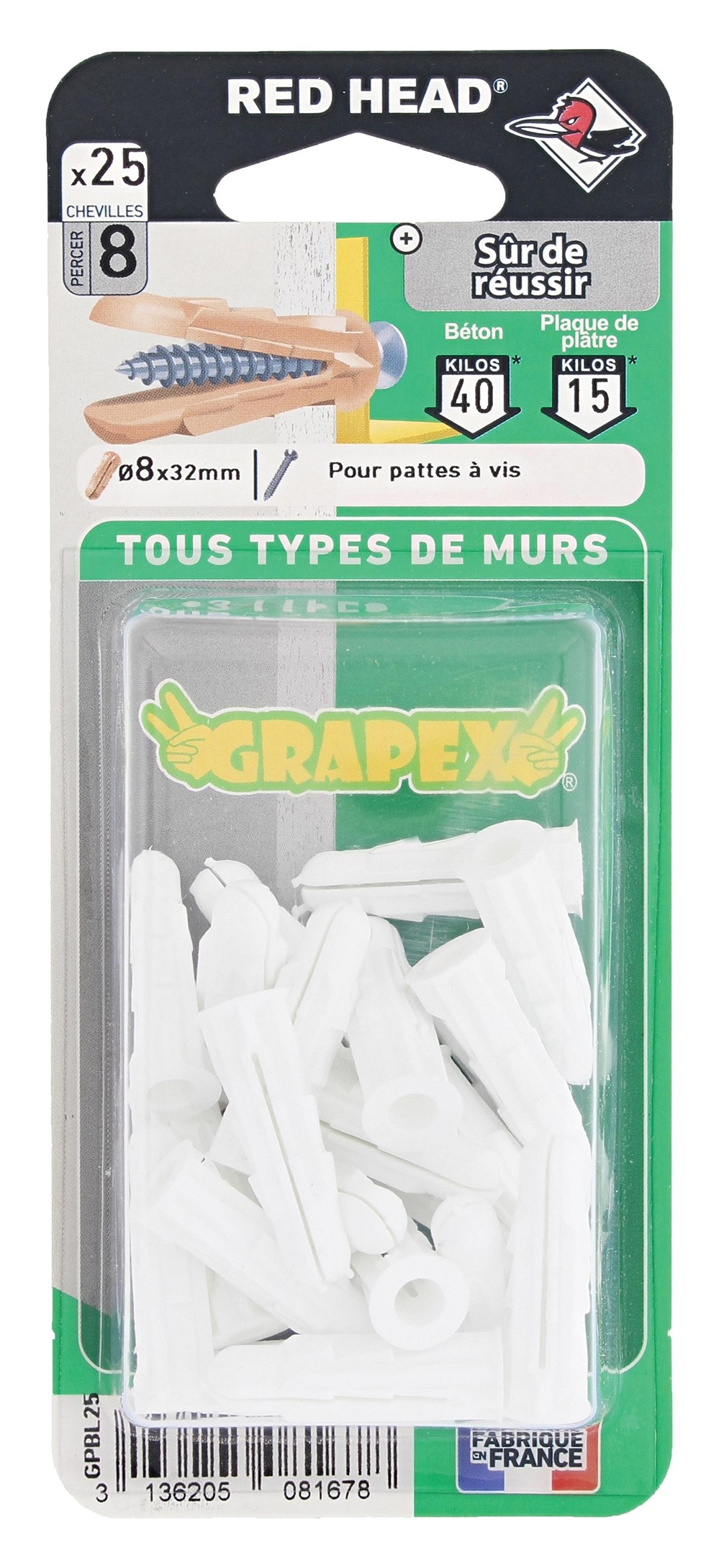Sachet de GRAPEX Ø8x33mm RED HEAD 