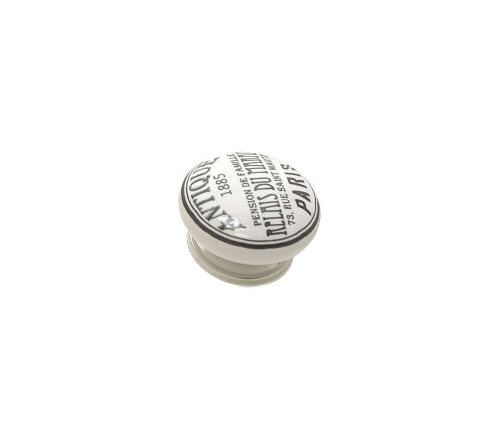 Bouton meuble Céramique Antique Blanc ø40mm h26mm - B BEAUTY