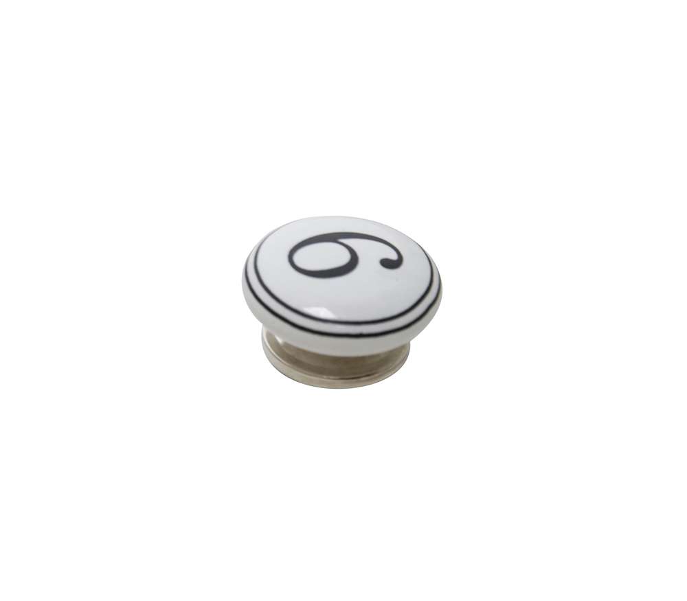 Bouton meuble Chiffre 9 Céramique Noir ø39mm h22mm - B BEAUTY
