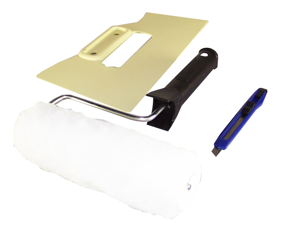 Lot application toile de verre : monture/rouleau/  spatule/cutter