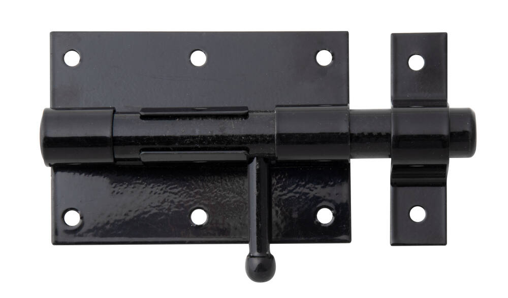 Verrou de box bouton + gâche attachée Ø15,5mm 6,7x13,5cm plastifié noir - ALBERTS
