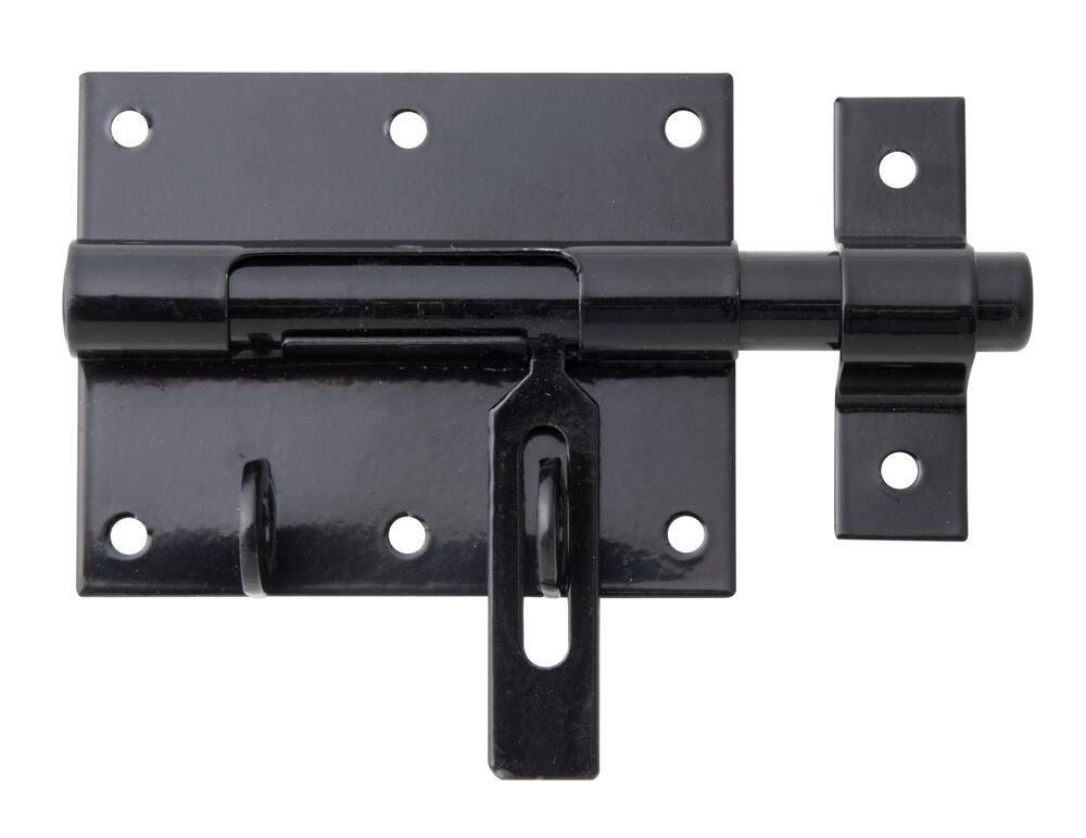 Verrou de box poignée plate + gâche attachée Ø13,5mm 7,3x13cm noir - ALBERTS
