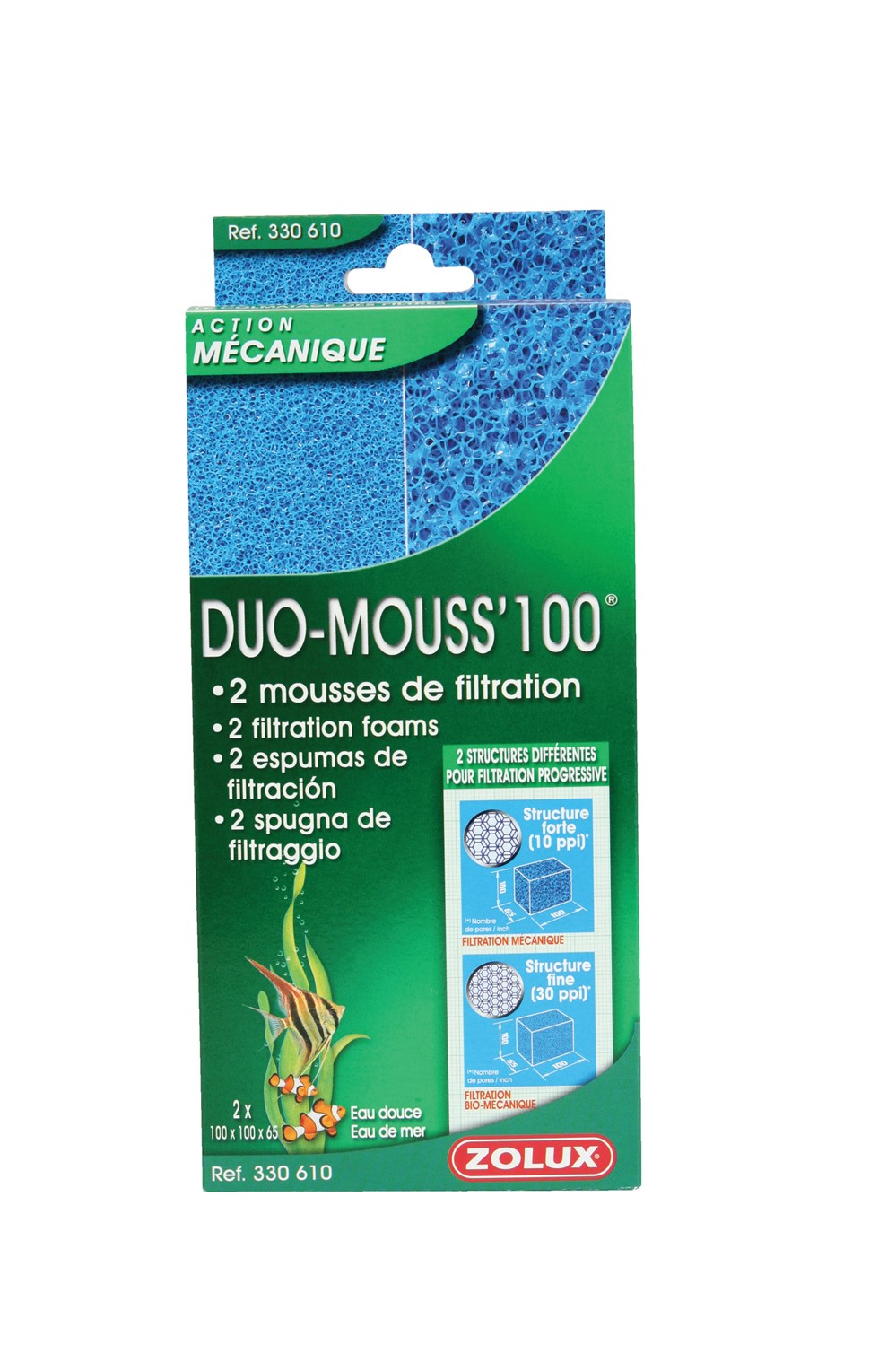 2 Mousses de Filtration Aquarium Duo Mouss 100 - ZOLUX