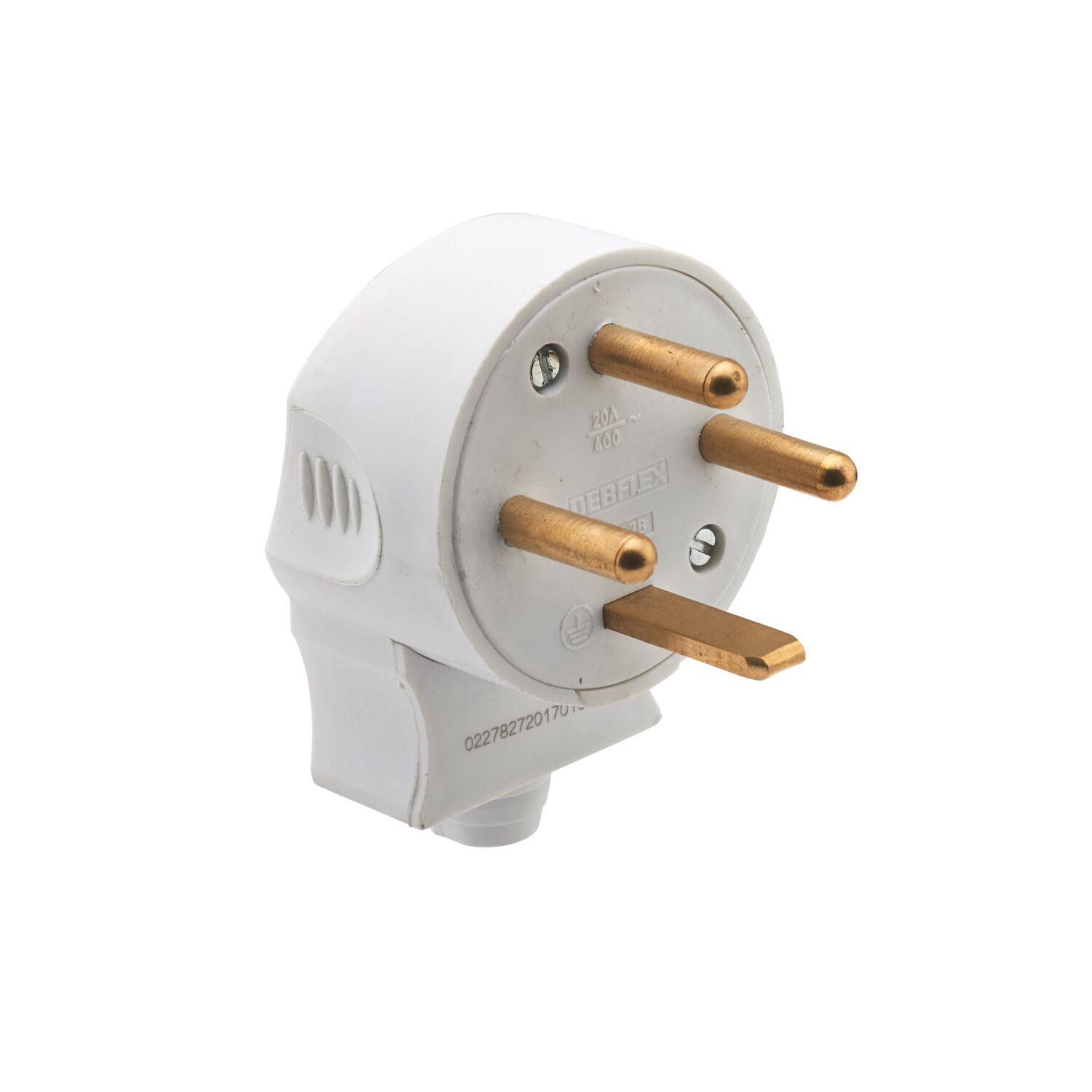 Fiche Mâle 3P+T 20A Sortie Latérale Blanc - DEBFLEX