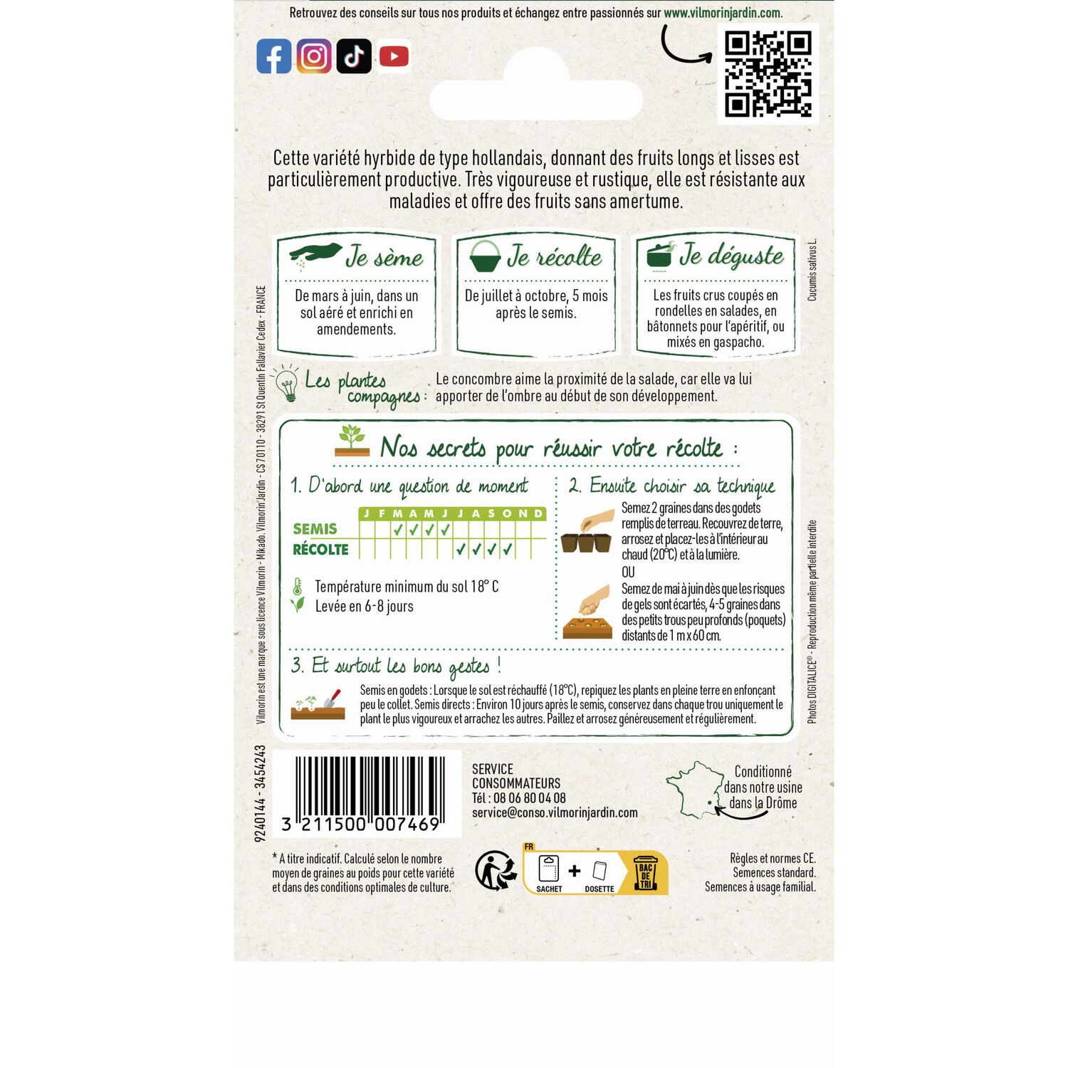 Graines Concombre Gynial HF1 - VILMORIN