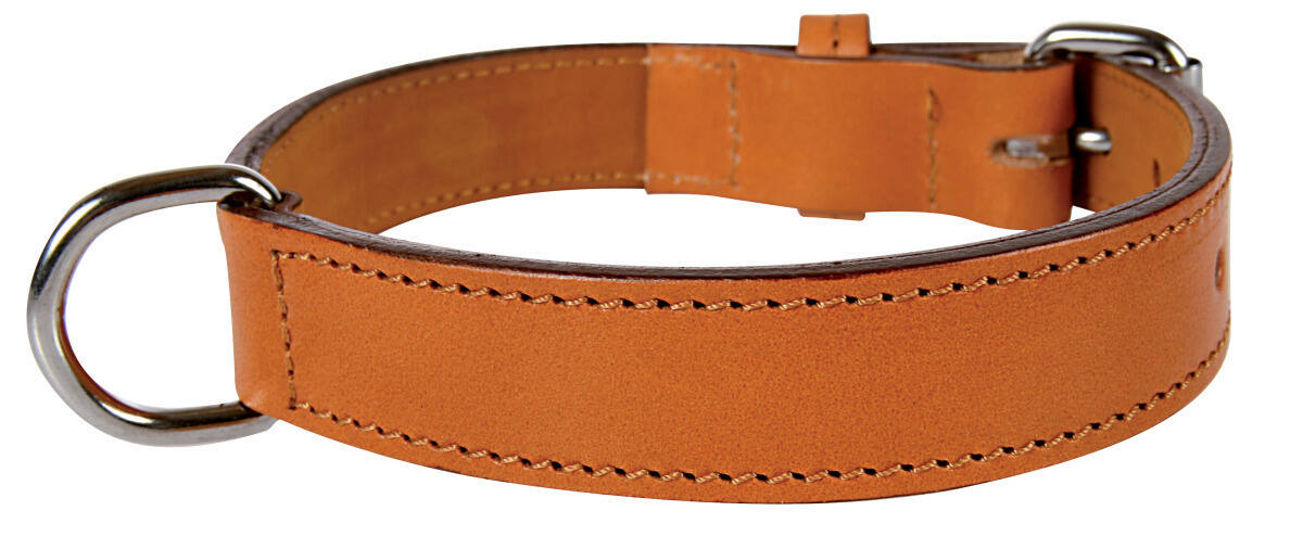 COLLIER DOUBLE MARRON CUIR 65CM