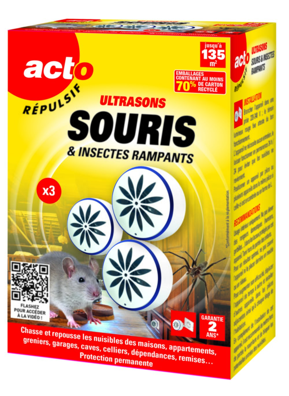 Repulsif ultrasons souris et insectes rampants x3 - RETRO
